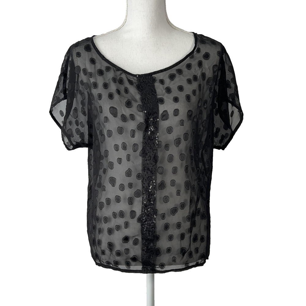 Dream Out Loud Blouse‎ Juniors Large Black Sheer Polka Dot Sequin Top Whimsigoth